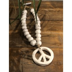 collier faïence brut peace & love ( blanc )